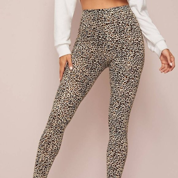 SHEIN Hi Rise Leggings Leopard Print XL - Picture 2 of 7